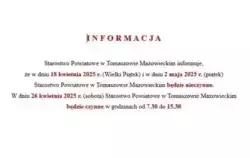 Zdjęcie do 18 kwietnia i 2 maja 2025 roku Starostwo Powiatowe...