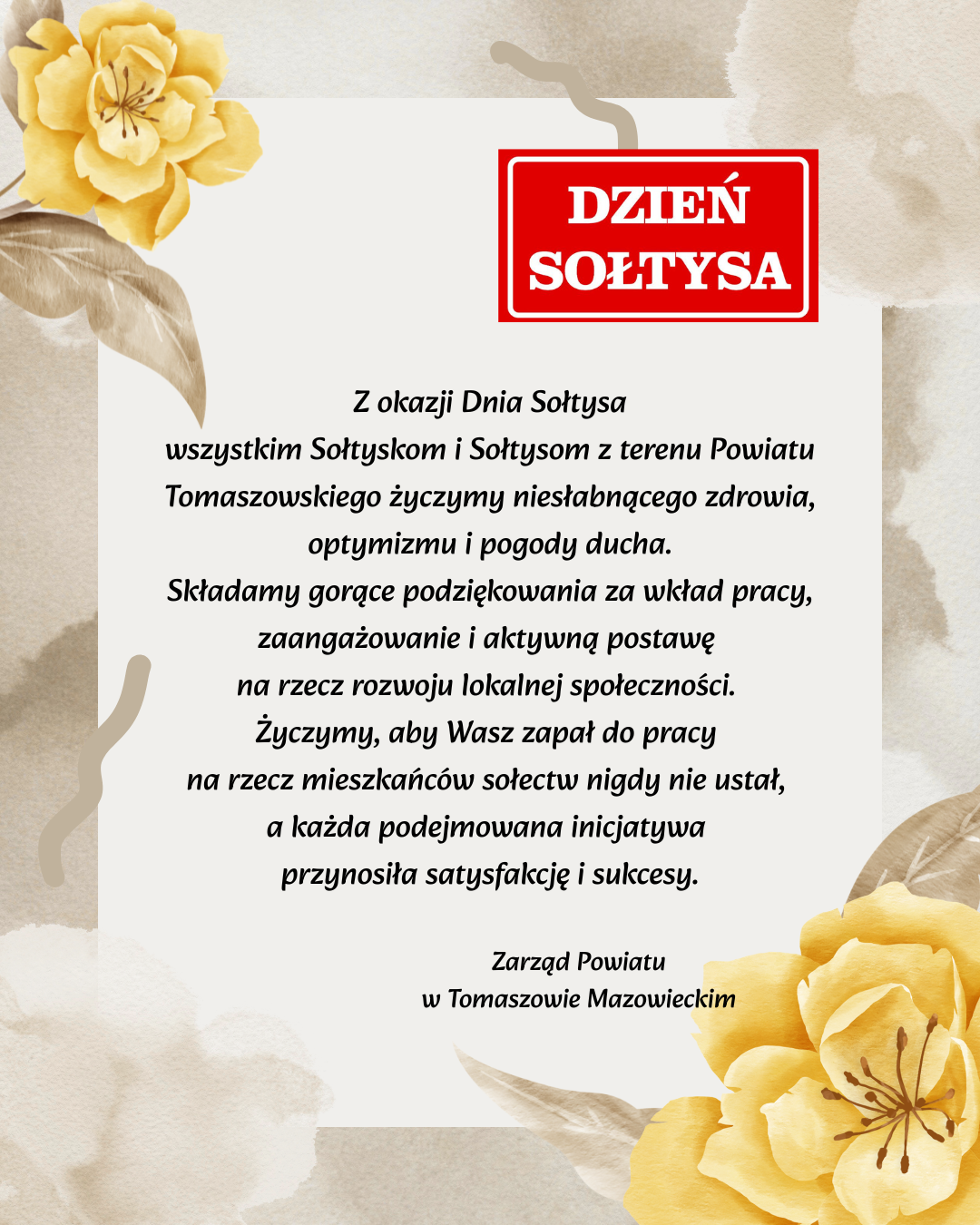 życzenia z&nbsp;okazji Dnia Sołtysa od Zarządu Powiatu