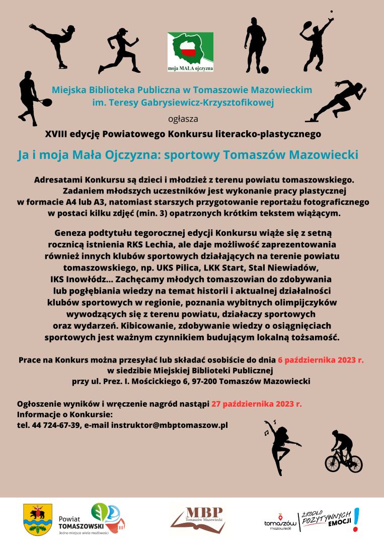 Na zdjęciu: plakat MBP w Tomaszowie Mazowieckim informujący o XVIII Konkursie Plastyczno-Literackim „Ja i moja Mała Ojczyzna”