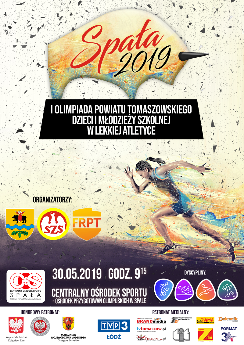 Plakat I Olimpiada Powiatu Tomaszowskiego Dzieci i Młodzieży Szkolnej w Lekkiej Atletyce