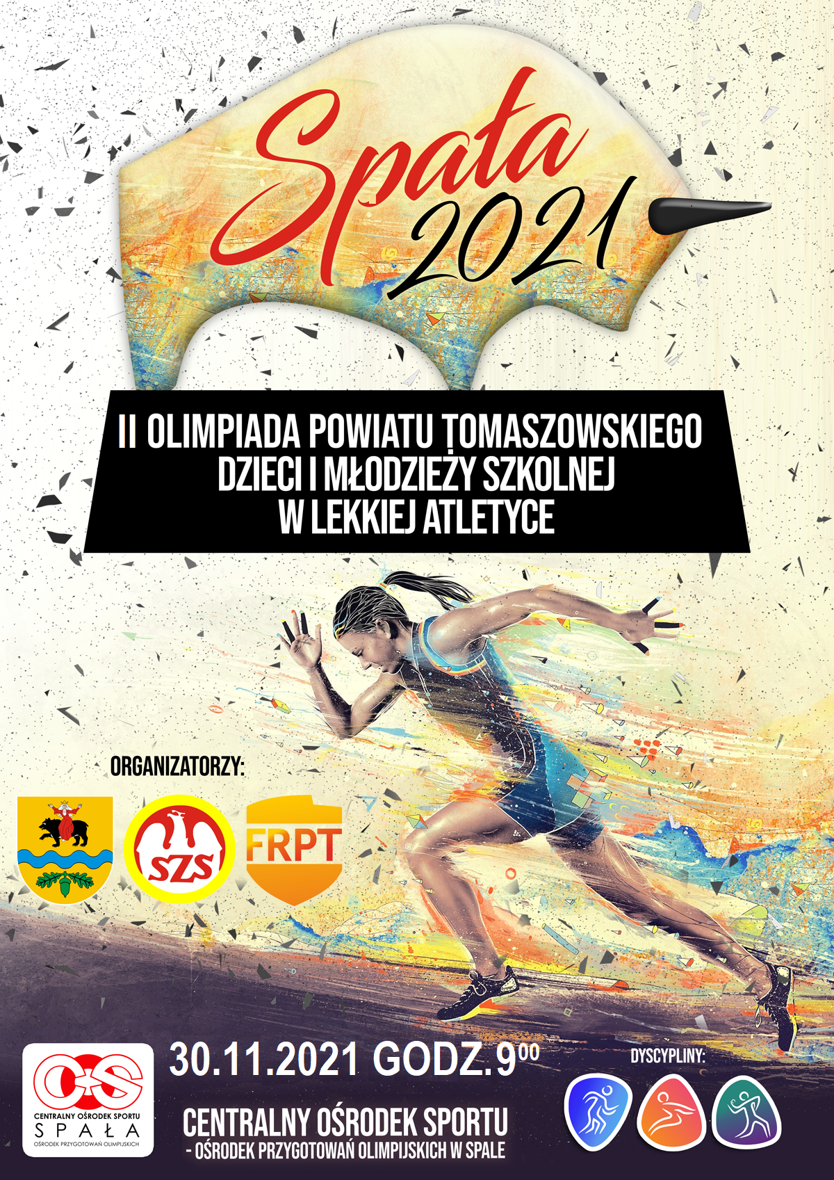 Plakat II Olimpiada Powiatu Tomaszowskiego Dzieci i Młodzieży Szkolnej w Lekkiej Atletyce - Spała 2021