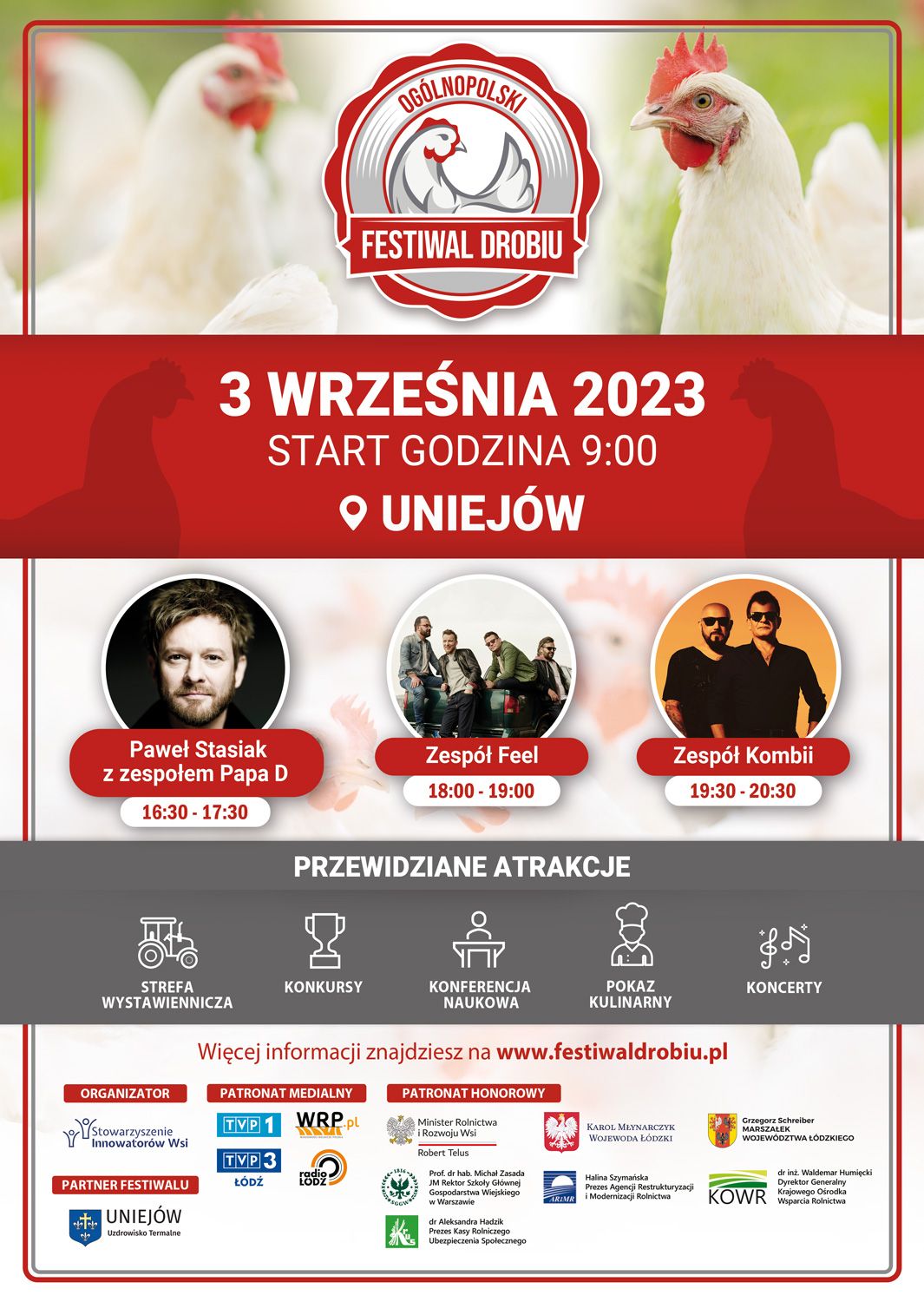 Na zdjęciu: plakat Ogólnopolskiego Festiwalu Drobiu, który odbędzie się w niedzielę, 3 września 2023 roku, w Uniejowie