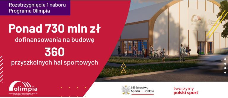 Na zdjęciu: plakat Programu budowy przyszkolnych hal sportowych na 100-lecie występów reprezentacji Polski na Igrzyskach Olimpijskich