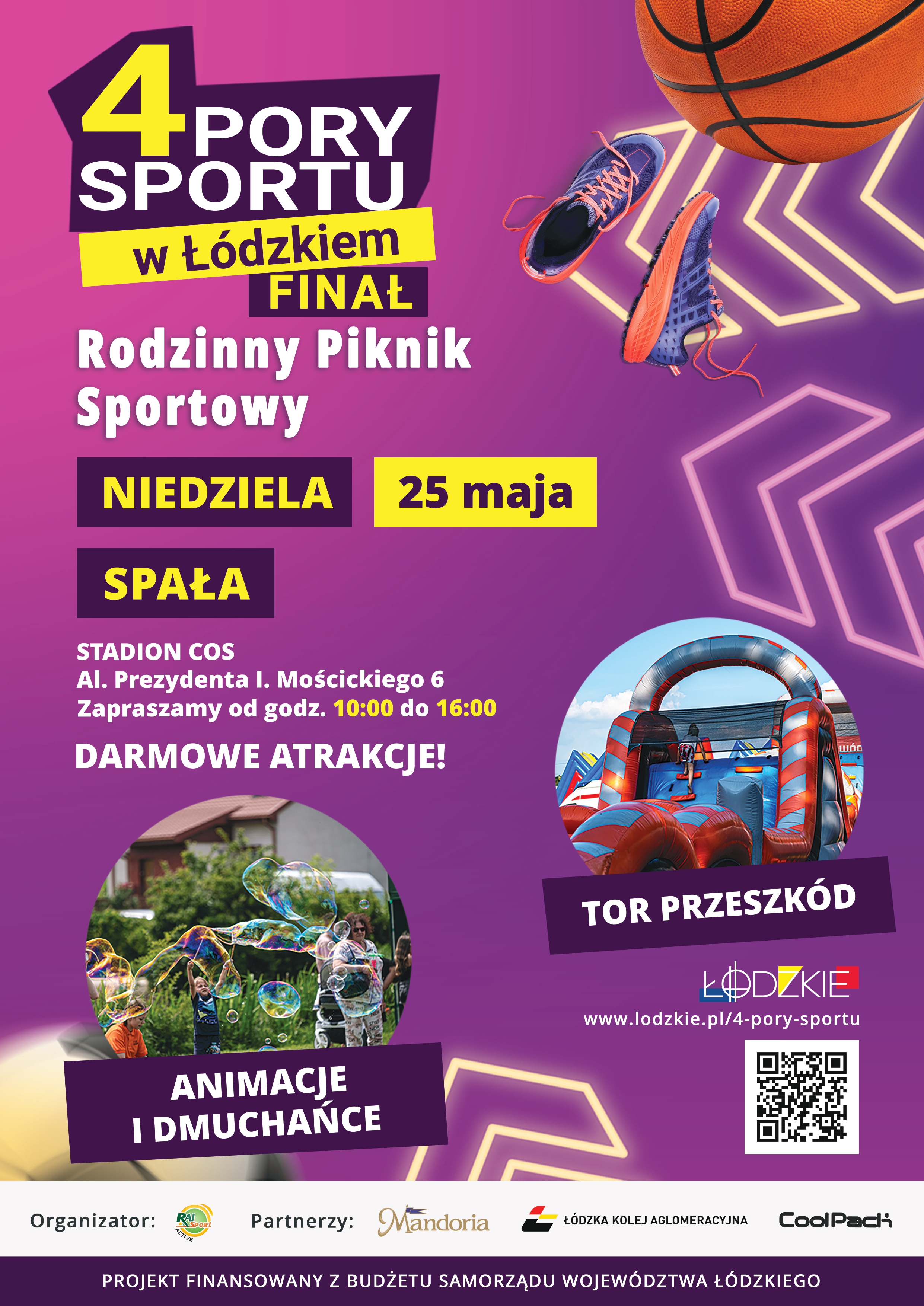 Na zdjęciu: plakat informujący o&nbsp;Rodzinnym Pikniku Sportowym w&nbsp;Spale - Finał "4 Pory Sportu w&nbsp;Ł&oacute;dzkiem" - niedziela 25 maja 2025