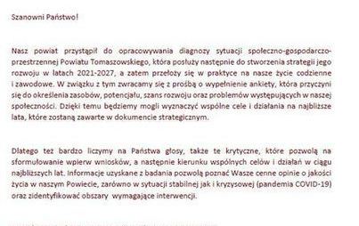 Zdjęcie do Wypełnij ankietę, by pom&oacute;c stworzyć strategię rozwoju powiatu tomaszowskiego w latach 2021-2027