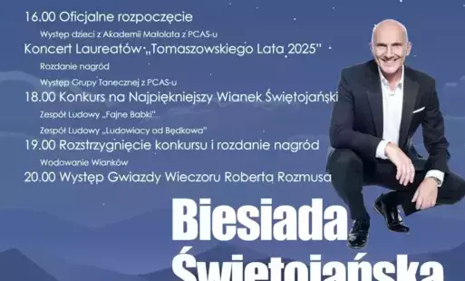 Na zdjęciu: plakat informujący o Biesiadzie Świętojańskiej, która odbędzie się 14 czerwca 2025 roku od godziny 16.00 W Powiatowym Centrum Animacji Społecznej.