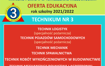 Zdjęcie do Oferta edukacyjna Zespołu Szk&oacute;ł Ponadpodstawowych nr 3 na rok szkolny 2021/2022